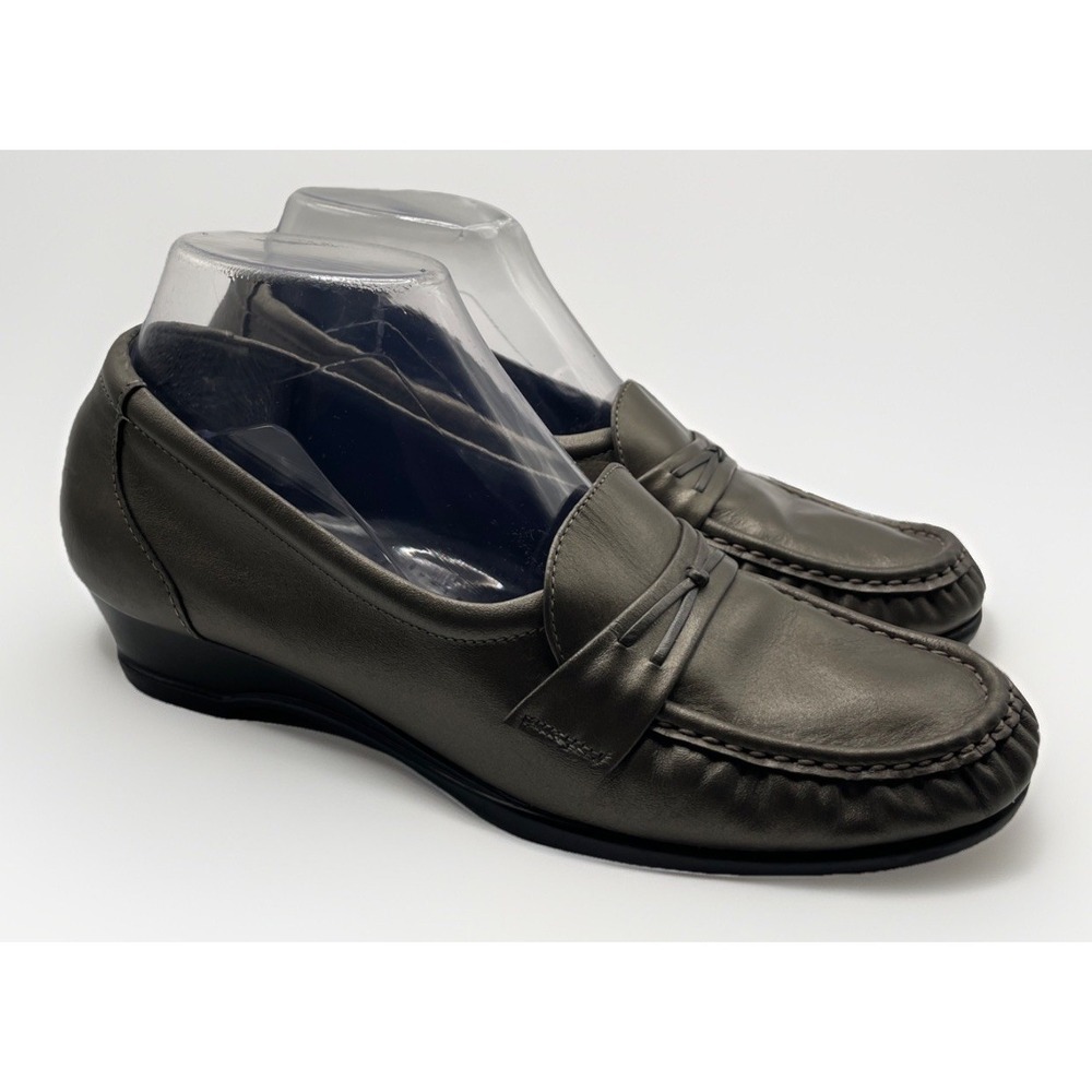 Womens SAS Tripad Comfort Slip On Ortho Loafer Pewter Metallic Leather Size 8